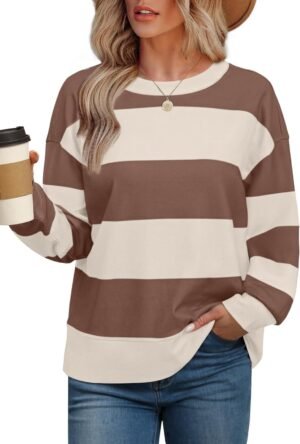 Aokosor Womens Oversized Sweatshirts Striped Color Block Long Sleeve Shirts Pullover Tops
