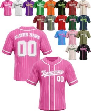 Custom Stripe Baseball Jersey – Personalized Pinstripe Softball Shirts – Customized Sport Uniform for Men Women Adult Youth