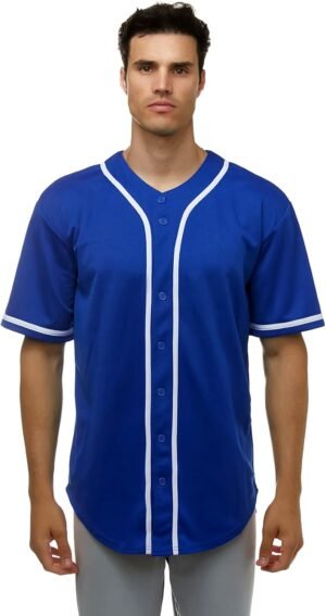 JC DISTRO Men’s Baseball Short Sleeve Plain Button Down Team Jersey
