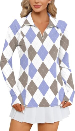 LOMON Women Long Sleeve Shirts Sun Protection 1/4 Zip Summer Quick Dry Hiking Shirts Quarter Zip Pullover for Women