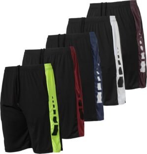 Real Essentials 5 Pack: Men’s Dry-Fit Sweat Resistant Active Athletic Performance Shorts