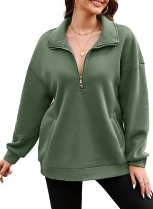 SHEWIN Womens Sweatshirt Casual Quarter Zip Pullover With Pockets Loose Long Sleeve Tops Fall Outfit Clothes 2024