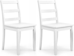 Giantex Wood Dining Chairs Set of 2 White – Wooden Armless Kitchen Chairs with Solid Rubber Wood Legs, Non-Slip Foot Pads, Max Load 400 Lbs, Farmhouse Style High Ladder Back Dining Room Chairs