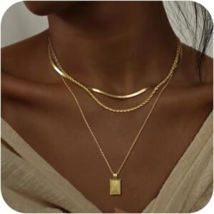 Layered Gold Silver Necklaces for Women, Stackable Stack 14K Real Gold Plated Silver Chain Necklace Diamond Circle CZ Layering Pendant Necklaces Trendy Gold Jewelry Set Gifts