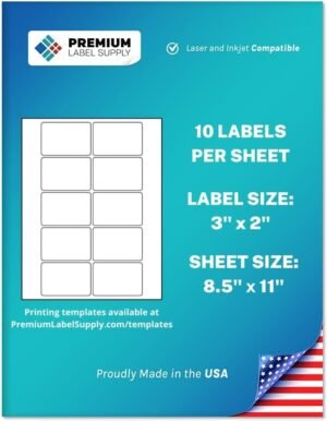 Premium Label Supply White Sticker Product/Shipping Labels – 3″ x 2″ – Laser/Inkjet Compatible – (10 per Sheet), 100 Sheets – 1,000 Total Adhesive Labels