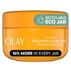Olay Vitamin C Face Moisturizer, Bright & Even Lightweight Cream for Women – Brightens, Hyrdates, Evens Tone & Texture, Glowing Skin Care – Recyclable Sustainable Eco Jar, Non-Greasy, 2 Oz