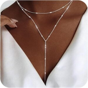 Lariat Gold Necklace for Women Trendy Dainty 14k Gold Plated/Silver Layered Chain Drop Necklaces Y-Shaped Necklace Jewelry for Women Gifts