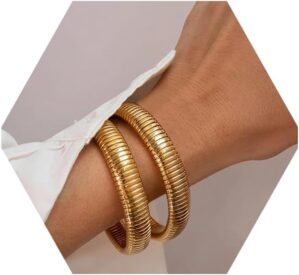 Gold Bracelets for Women, Gold Bangles for Women Chunky Bangle Bracelets for Women Bracelets Stack Tarnish Free Gold Jewelry Set of 3 for Women Accessories for Her Gifts