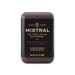 Mistral Bourbon Vanilla Luxury Bar Soap for Men | Men’s Natural Soap Bar | Paraben, Phthalates Free | Moisturizing & Triple-Milled Natural Soap for Men – Made in France | Large, 8.8 oz