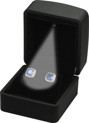 LED Earring Jewelry Gift Box for Wedding, Proposal, Birthday…Luxury LED Diamond Stud Earring Jewelry Gift Box with Light for Women for Men (Black Earring Box)