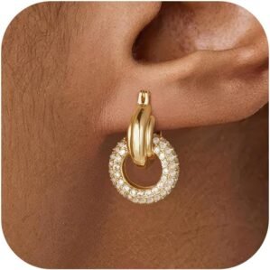 Turandoss Huggie Hoop Earrings for Women Girls, Dainty 14K Gold Plated Twisted Rope Earring, Hypoallergenic Cubic Zirconia Paperclip Link Drop Dangle Hoop Earring for Women Trendy Jewelry Gifts