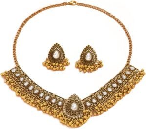 Indian Wedding Bridal Traditional Bohemian Jewellery Set for Women Girls Antique Oxidized Ethnic Party Prom Wear Statement Necklace Earring Tassel Bollywood Choker Punk Crystal Fashion Gift for Bride