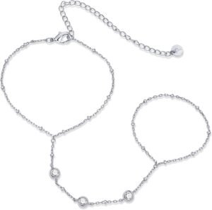 PAVOI 14K Gold Plated Freshwater Pearl Gold Hand Chain Bracelet for Women – Trendy Ring Bracelet Hand Chain Body Jewelry