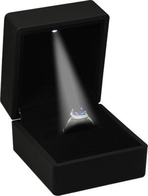 LED Black Ring Box for Proposal, Wedding, Engagement – Luxury Jewelry Gift Box with Light
