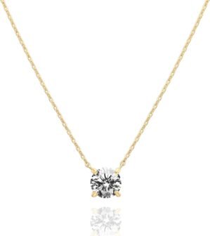 PAVOI 14K Gold Plated Crystal Solitaire 1.5 Carat (7.3mm) Cubic Zirconia Dainty Choker Necklace | Gold Necklaces for Women
