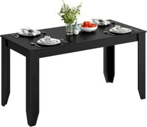 Dining Table for 4-6 People, 54.3″ Engineered Wood Kitchen Dining Room Table, Office Desk, Rectangle Dinner Table, Stable Structure, Modern Farmhouse Center Tables for Dinner, Black MCZ03BB