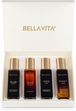 BellaVita Luxury Perfume Gift Set for Men (4 x 20ml) – Perfect Father’s Day Gifts for Dad & Husband | Includes KLUB, OUD, CEO & GOAT | Premium Masculine Woody, Citrusy & Aromatic Fragrances