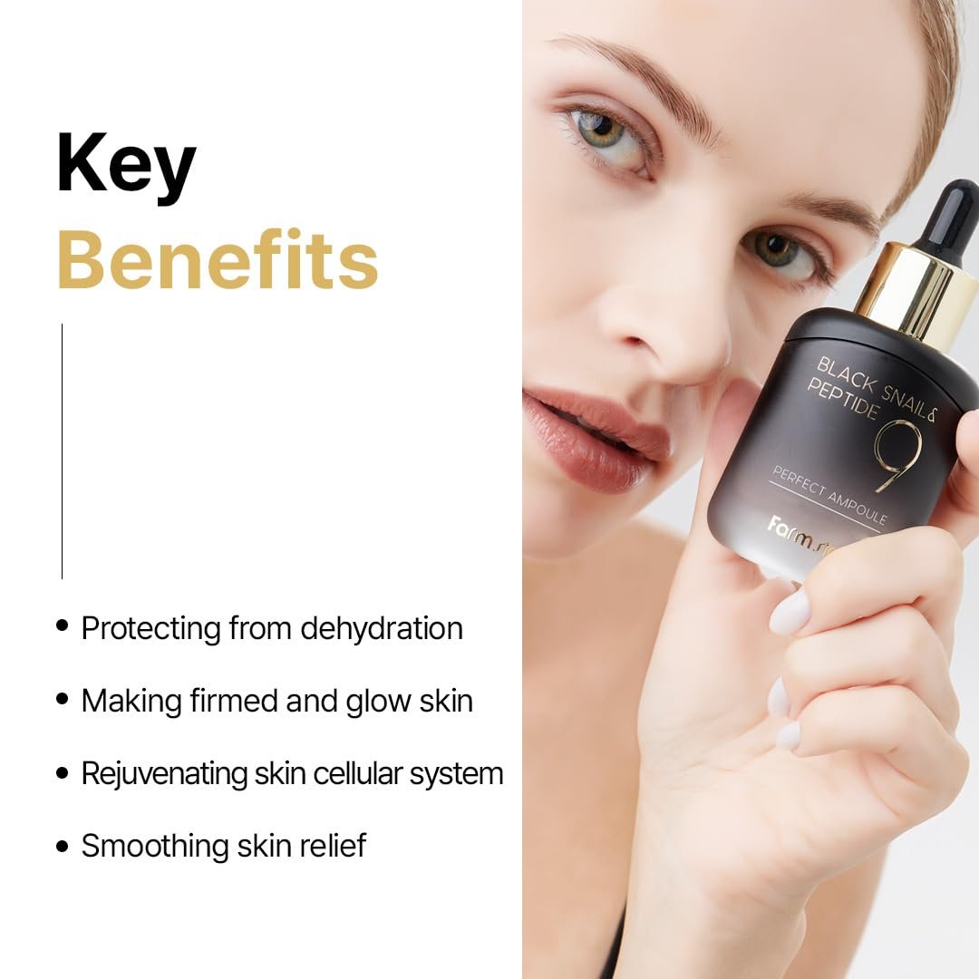 Farmstay Black Snail & Peptide9 Perfect Ampoule, Korean Snail Mucin Serum for Elastic & Glow Skin, Boosting Radiance & Repairing Skin Barrier Serum, for Women & Men, Korean Skin Care, 1.18 Fl. Oz. - Image 4