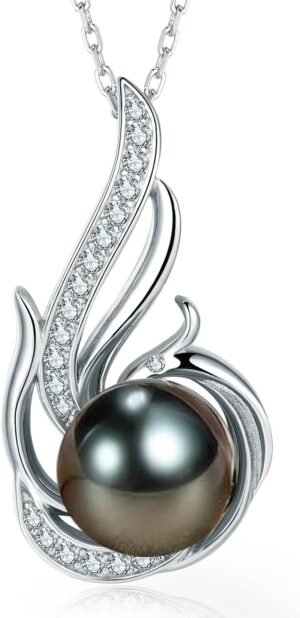 Tahitian Black Pearl Necklaces for Women 10-11mm – Pearl Necklace Phoenix Pendant | with 925 Sterling Silver 18″ Chain – Christmas Mothers Day Valentine’s Day Gifts For Women Wife Mom Grandma Girlfriend Daughter Her Best Friend Birthday Anniversary Fine Jewelry