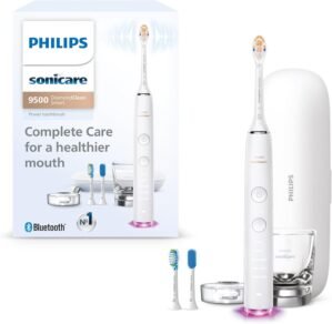 Philips Sonicare DiamondClean Smart 9500 Electric Toothbrush, Sonic Toothbrush with App, Pressure Sensor, Brush Head Detection, 5 Brushing Modes and 3 Intensity Levels, White, Model HX9923/01