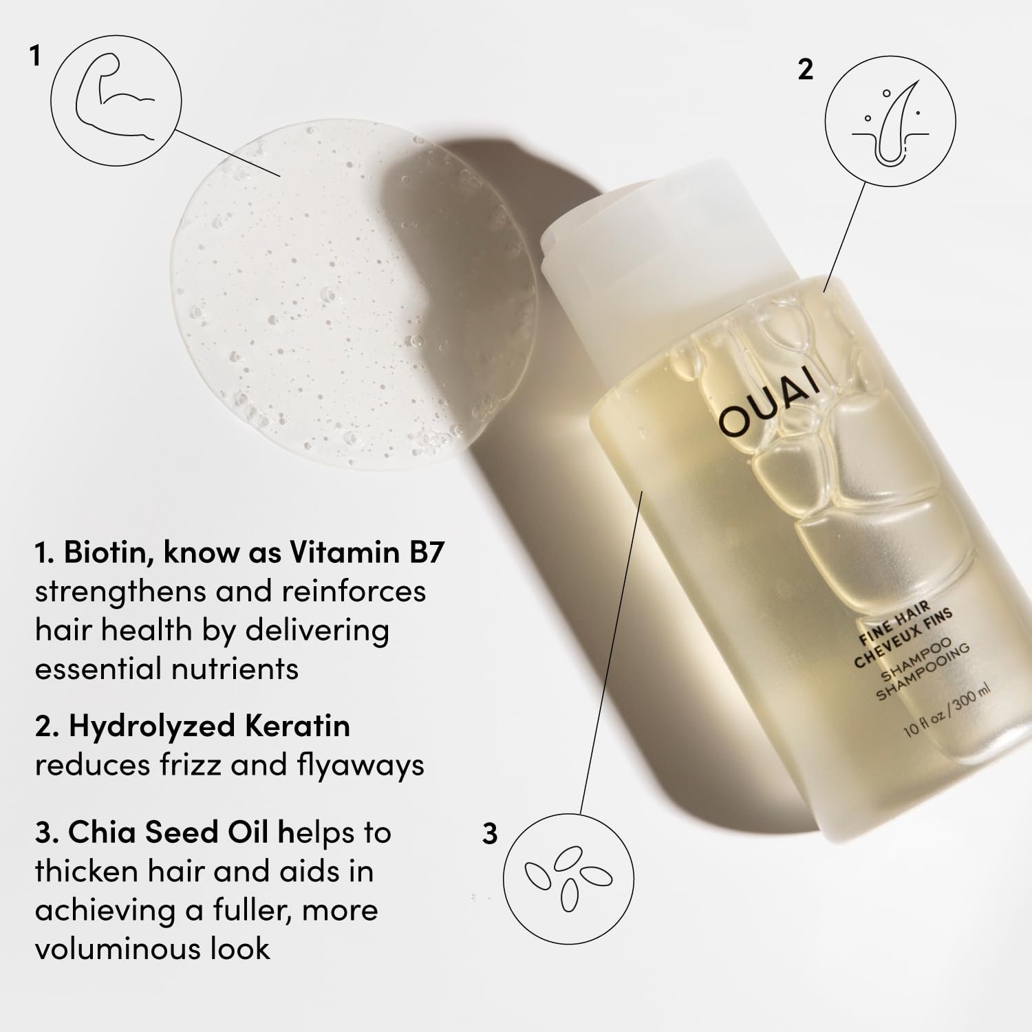 OUAI Fine Shampoo and Conditioner Set - Sulfate Free Shampoo and Conditioner for Fine Hair - Made with Keratin, Marshmallow Root, Shea Butter & Avocado Oil - Free of Parabens & Phthalates (10 Fl Oz) - Image 3