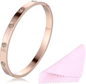 Women’s Stainless Steel Bracelet Jewelry Crystal Bracelet With Cube Zircon Hinge Jewelry oval Bangle Christmas Valentines Birthday Gifts for Women