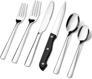 HIWARE 48-Piece Silverware Set with Steak Knives for 8, 18/8 Stainless Steel Flatware Cutlery Set For Home Kitchen Restaurant Hotel, Kitchen Utensils Set, Mirror Polished, Dishwasher Safe