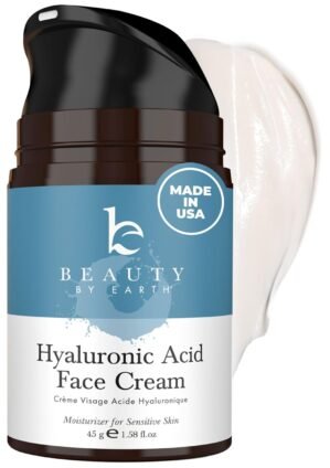 Hyaluronic Acid Moisturizer for Face – USA Made with Organic & Natural Ingredients, Hydrating Anti Aging Face Moisturizer for Dry Skin with Glycerin & Vitamin E, Unscented Anti Wrinkle Cream