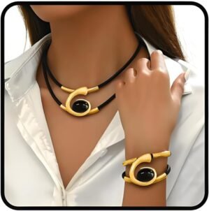 Gold Jewelry Set, Silver Black Boho Western Double Layered Chunky Vintage Pendant Necklace Stack Trendy Adjustable Non Tarnish Bracelet Cowgirl Dainty Hypoallergenic Earrings Jewelry Sets For Women