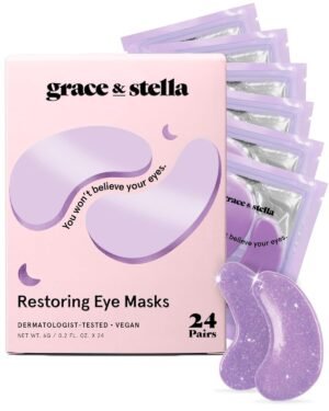 grace & stella Retinol Under Eye Patches for Puffy Eyes and Dark Circles – Restoring Gel Under Eye Masks with Hyaluronic Acid – Vegan Cruelty-Free Skincare, Birthday Gifts for Women (Purple, 24 Pairs)