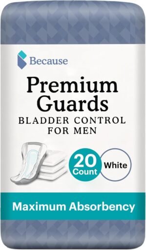 Because Premium Guards for Men – 20 Count Pack of Discreet, Individually Wrapped Bladder Protectors – Complete Absorbency, Fast-Locking, Odor Control – Comfort Fit, 2 Cups of Absorbency