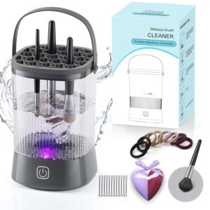 Electric Makeup Brush Cleaner – 9000 RPM Makeup Brush Cleaning Machine, IP65 Waterproof Automatic Makeup Brush Cleaner for Makeup Sponges and Brushes(Gray)