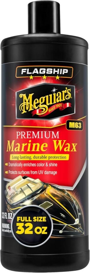 Meguiar’s M6332 Flagship Premium Marine Wax, Easy to Use Boat Polish and Wax, Remove Scratches, Swirls, and Oxidation While Leaving Lasting Protection, 32 Oz Bottle