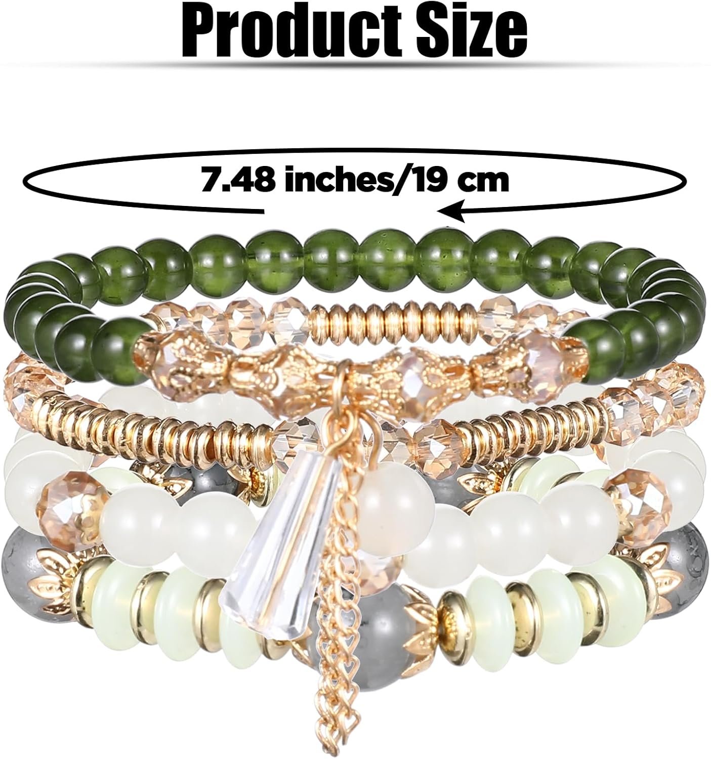 Bohemian Beaded Bracelets for Women 4 PCS Multilayer Stacked Stretch Bracelets Set with Crystal Stone Beads Vintage Charm Jewelry Boho Summer Beach Gift Adjustable Stackable Beaded Bracelet - Image 6
