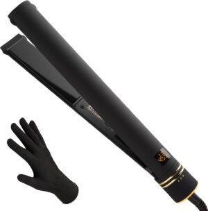 HOT TOOLS Pro Artist Black Gold Ionic 1 1/4 Inch Flat Iron – Use as Straightener for Sleek Straight Hair or Use Rounded Edges for Shiny Curls and Waves, Stylist-Preferred Styles