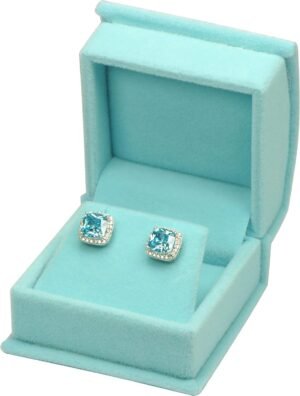 Sky Blue Color Luxury Velvet Multiple Use Earring Necklace Pendant Jewelry Gift Box for Wedding, Birthday, Valentine’ Day, Mother’s Day, Christmas…Comes with an Extra Individual White Packer Box Size 2.15〞(W)*2.15〞(D)*1.65〞(H)( Jewelry not included)