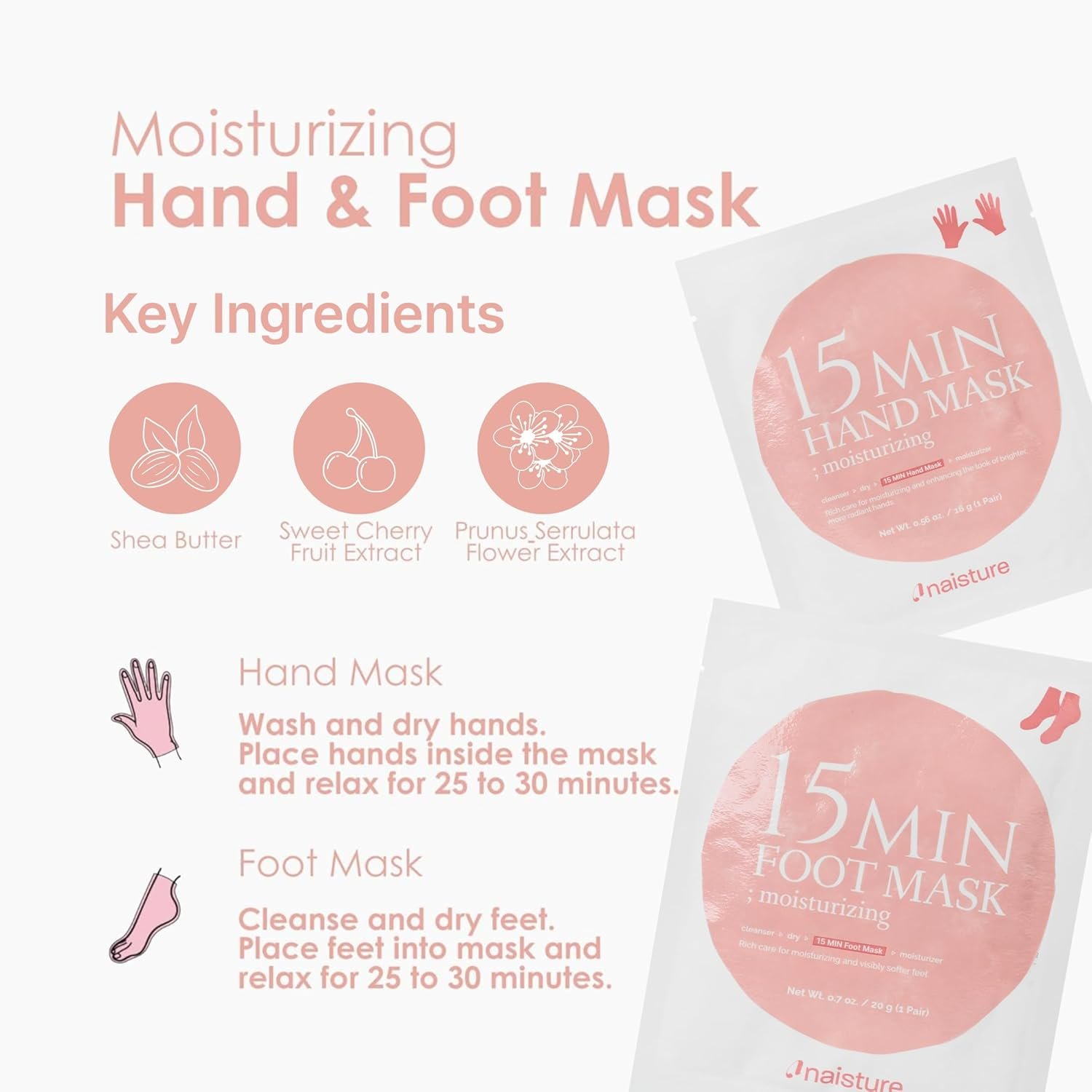 15 Min Pamper Me Kit by Naisture – Korean Spa and Skincare Kit for Women with Hair Mask, Hand and Foot Masks, Eye Mask, and Face Masks - Image 5