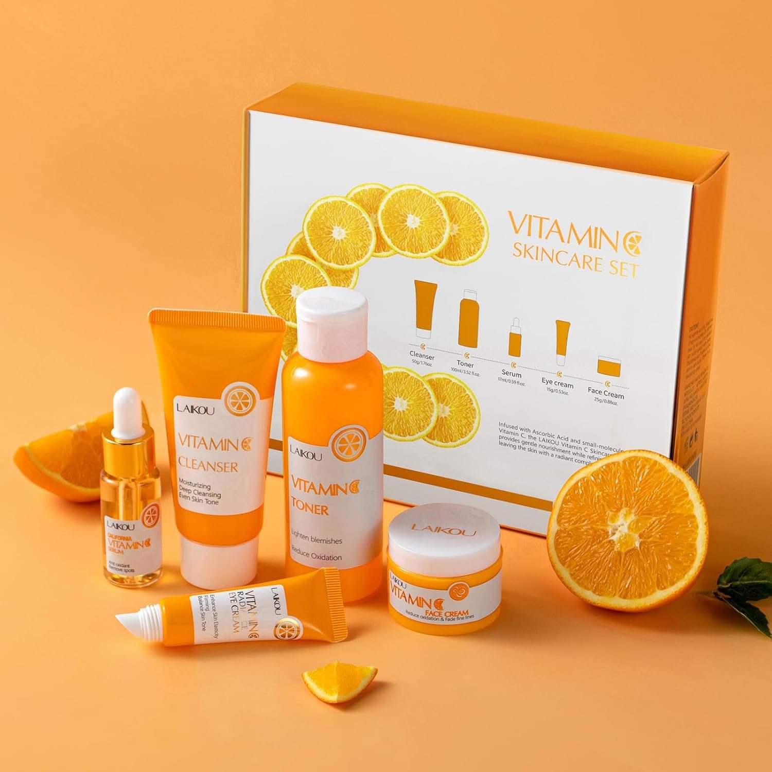 Skin Care Set Vitamin C Women Beauty Gift Sets Skin Care Kit with Cleanser, Toner, Serum, Eye Cream, Face Cream Travel Kit for Women Teen Girls Mom Daughter Birthday TSA-friendly Sizes 5pcs - Image 4