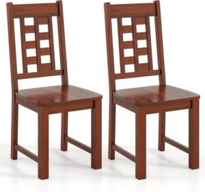 Giantex Wooden Dining Chairs Set of 2, Kitchen Chair w/Solid Rubber Wood Frame, High Hollowed Backrest, Wide Seat, 400 LBS Load, Farmhouse Side Chairs for Kitchen, Dining Room, Living Room