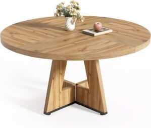 LITTLE TREE Round Dining Table for 4-6 People, 47 Inches with Wooden Pedestal Base, Modern Dinner Table for Dining Room, Kitchen, Living Room