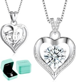 Heart Moissanite Necklace for Women, 1-3 Carat D Color VVS1 Synthetic Diamond Heart Pendant, Engraved ‘I Love You’, 925 Sterling Silver, Birthday Anniversary Wedding Gift for Wife Girlfriend Mom Women