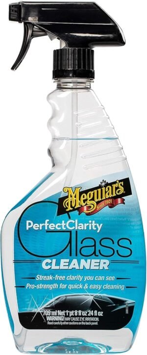 Meguiar’s Perfect Clarity Glass Cleaner, Keep Windows, Windshields, and Mirrors Gleaming using a Premium Anti-Hazing Formula that Leaves a Superior Streak Free Finish, 24 Oz
