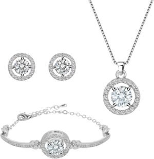 Crystal Jewelry Set for Women Cubic Zirconia CZ Jewellery Bridal Pendant Necklace Bracelet Earrings Set Wedding Jewelry Set