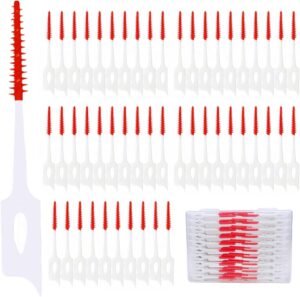 300 Pieces Dual-Use Interdental Brushes Soft Silicone, Disposable Dental Picks,Premium Dental Floss Picks for Effective Teeth Cleaning(Red)