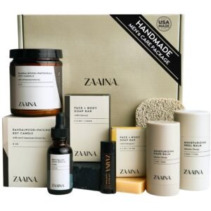 Men’s Self Care Package – Luxury Spa Gift Set for Him, Unique Gifts for Men – Handmade in USA, Relaxation Self Care Spa Gift Set for Him – Natural Men Skin Care Kit with Sandalwood Candle by ZAAINA