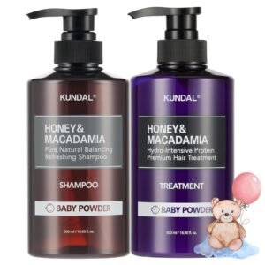 KUNDAL Natural Shampoo and Conditioner Set [Baby Powder] – Korean Hair Care, Long Lasting Fragrance, Moisturize, Nourish, Frizz Control, Argan & Macadamia Oil, Sulfate-Free 16.9fl oz (Pack of 2)