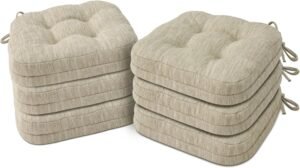 Shinnwa Dining Chair Cushions Set of 6, Dual-Layer Memory Foam Kitchen Chair Cushions, Patented Design Seat Pads with Ties, 16.5 x 16.5 x 3.5in, 6 Pack, Beige