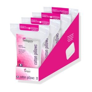 Swisspers Premium Cotton Pillows – 100% Natural, Ultra-Soft Beauty Essentials for Face, Eyes & More – Cruelty-Free, Vegan Skincare Pads for Women, Men & Pets – 100 Count