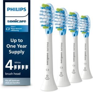Philips Sonicare Genuine C3 Premium Plaque Control Toothbrush Heads, One Year Supply, 4 Brush Heads, White, HX9044/65