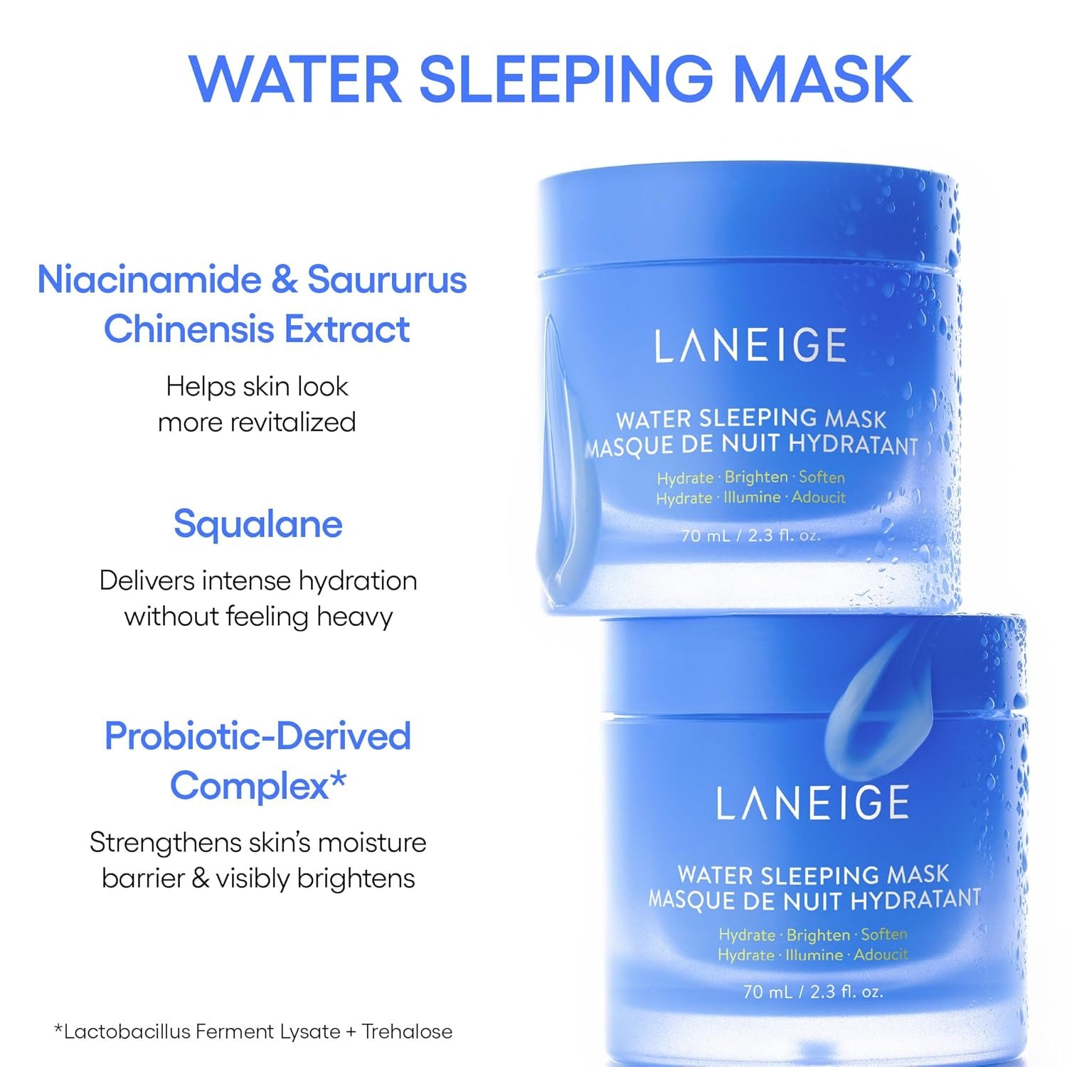 LANEIGE Water Sleeping Mask: Hydrating Korean Overnight Mask with Squalane & Probiotic-Derived Complex, for Bright, Glowing Skin & Barrier Support - Image 2